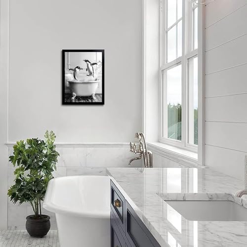 OIQArtOIQ Funny Bathroom Framed Wall Art Black and White Animal Canvas Wall Art - Image 4