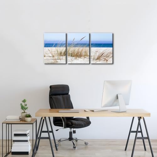 Pacimo Framed Canvas Wall Art 3 Pieces Beach Wild Grass Modern Home Decor - Image 2