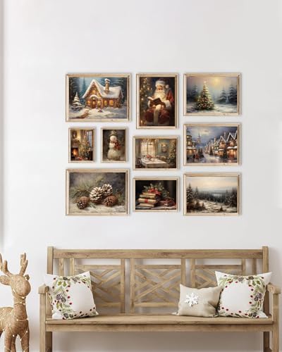 KBKBART Christmas Wall Art Prints Set of 10 Rustic Xmas Wall Decor Unframed - Image 7