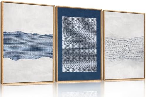 Aryroi Navy Blue and White Abstract Framed Canvas Wall Art Set- 16"x24"x3 - Image 5