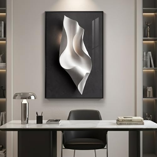 Large Framed Black and White Elegant Abstract Wall Art, 1 Piece 4x36 In - Image 2