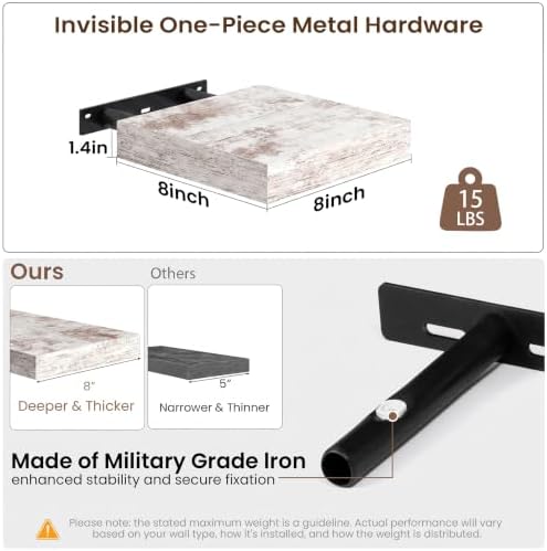8in Square Floating Shelves 4 PCs, Wall Mounted Display Shelf - Image 3