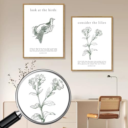 Framed Christian Wall Art Set – Matthew 6:26 “Look at the Birds” & “Consider - Image 6