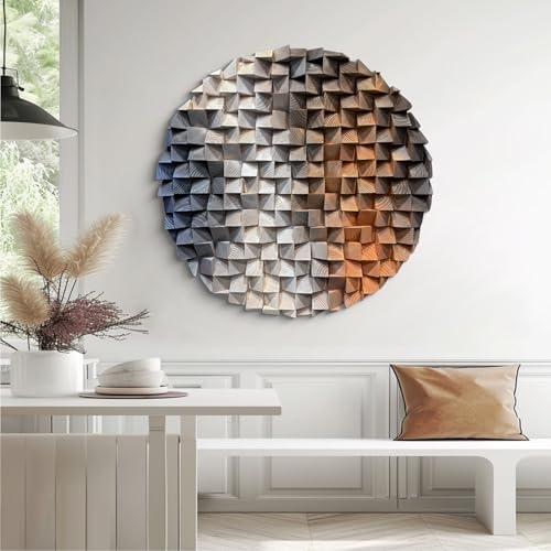 LIUZEYUE Large Round Wood Wall Art Featuring Sculptural Disc Texture by Unknown