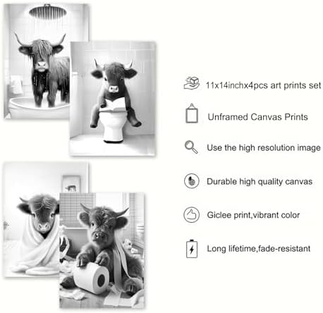 Western Cow Bathroom Decor Wall Art, Funny Highland Cow Wall Art in Restroom - Image 4