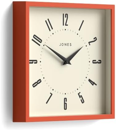 JONES CLOCKS® Box wall Clock | Retro Square Clock | 10" | Orange | Easy to Read - Image 2