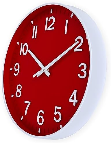 HZDHCLH 12 Inch Silent Wall Clock Battery Operated Non Ticking Red - Image 3