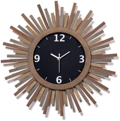 Honiway 18 Inch Large Wall Clock, Battery Operated, Rustic Wood Boho Sunburst by Honiway