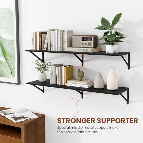 Heimlove 40W x 12D Deep Floating Shelves Set of 2 Black - Image 5