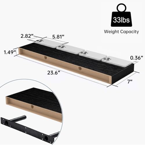Black Modern Floating Shelves for Wall, 24 Inch Long Shelf Set of 2 - Image 3
