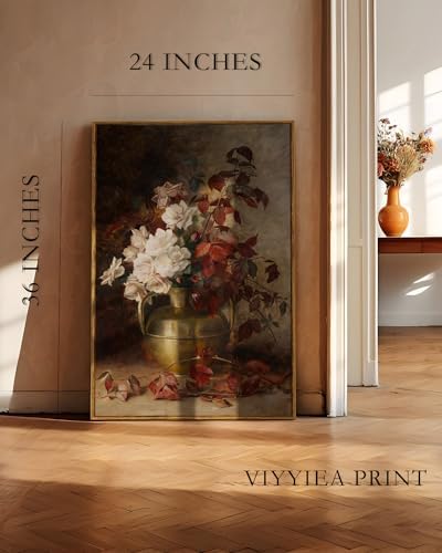 VIYYIEA Vintage Floral Large Framed Wall Art, Rose Bouquet Flower Paintings - Image 5