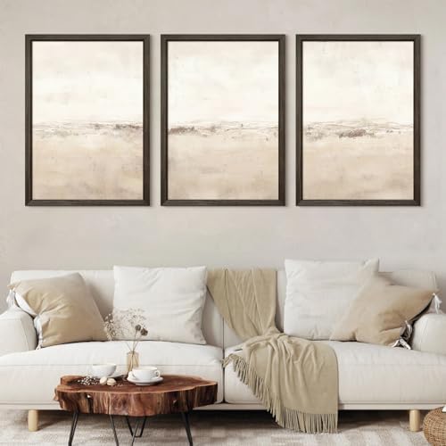 Baccone Beige Abstract Wall Art Set of 3 Neutral Canvas Wall Art Prints Boho - Image 5