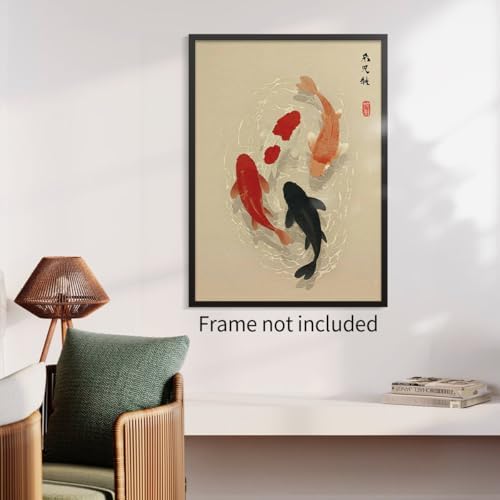 Japanese Koi Fish Poster Minimalist Asian Wall Art Vintage Zen Water Painting - Image 6