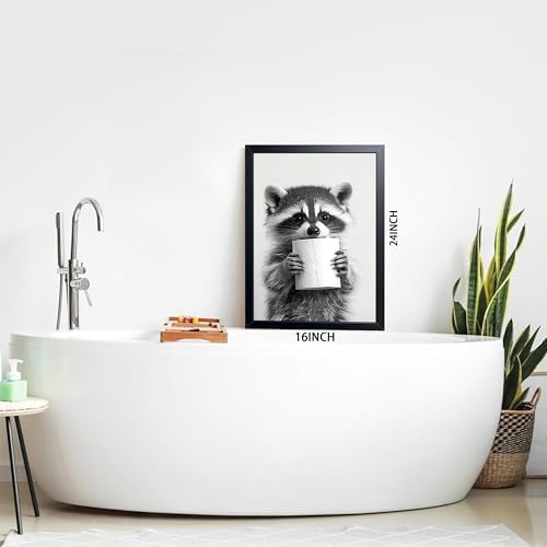 XYHYRA Bathroom Wall Art, Cute Black and White Raccoon Canvas Prints Poster - Image 5