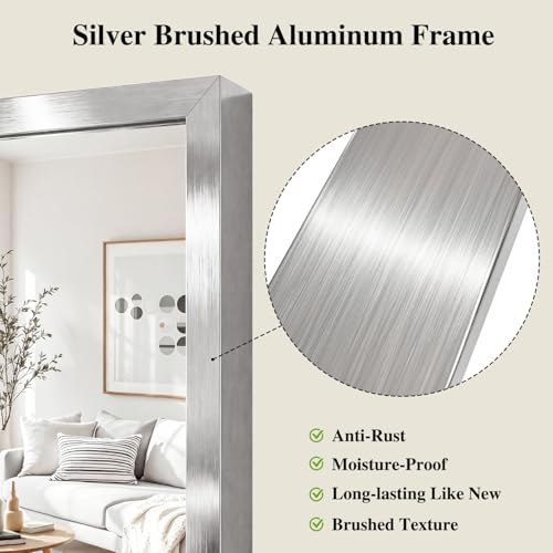 Koonmi Silver Rectangle Wall Mirror, 36x60 Inch Bathroom Mirror, Aluminum Frame - Image 4