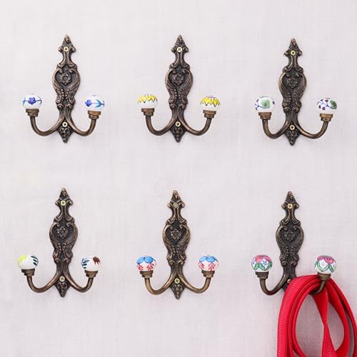 Indian Shelf 6-Pack Multicolor Ceramic Double Wall Coat Hooks - Image 2