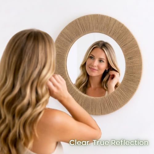 Chi An Home 24 inch Natural Jute Round Wall Mirror, Boho Decor Wall Mirror - Image 2