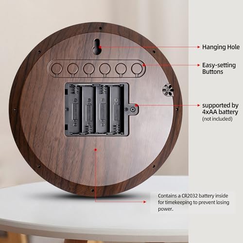 8" Round LCD Digital Wall Clock Battery Operated - Image 6