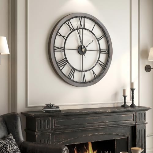 Cuspin 30 Inch Large Wall Clock Rustic Industrial Wood Frame Roman Numeral by Cuspin