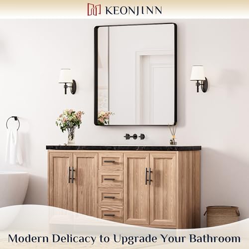 Keonjinn 32 x 36 Inch Black Bathroom Mirror, Tempered Glass Vanity Mirror - Image 2