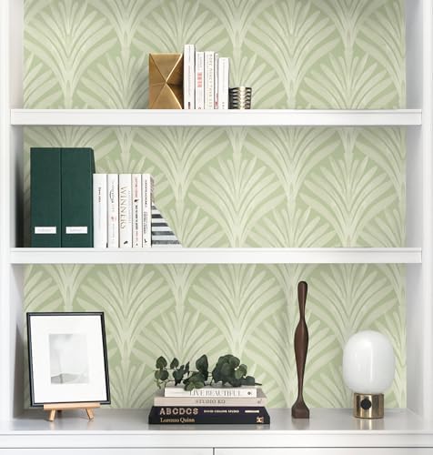 Hopepak Green Peel and Stick Wallpaper, Sage Green Modern Art Deco Wallpaper - Image 4