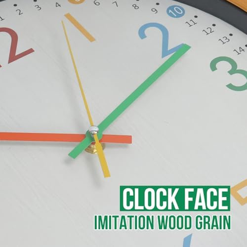 Kids Wall Clock Silent Non-Ticking Colorful Childrens Clock Round Decorative - Image 5