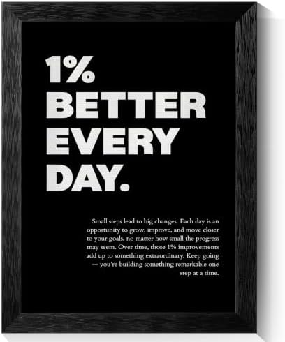 Black Framed 1% Better Every Day Motivational Canvas Wall Art, Growth Mindset by Handmade