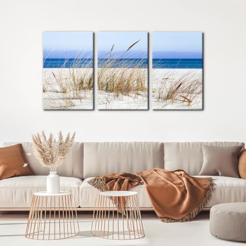 Pacimo Framed Canvas Wall Art 3 Pieces Beach Wild Grass Modern Home Decor - Image 3