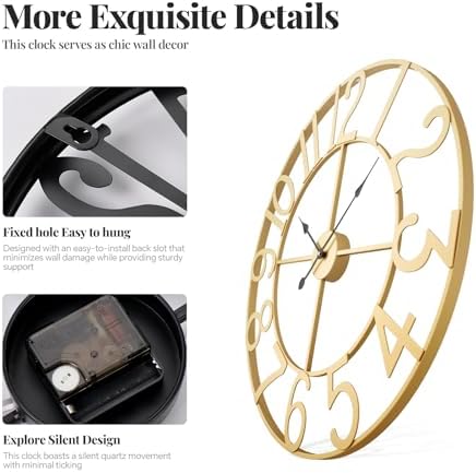 Cuspin 36 Inch Large Wall Clock Gold Decorative Clock - Image 4