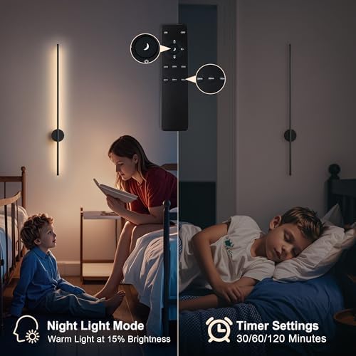 KARTOOSH Battery Operated Modern Wall Sconce Set of Two, 39.3 Inch Black - Image 6