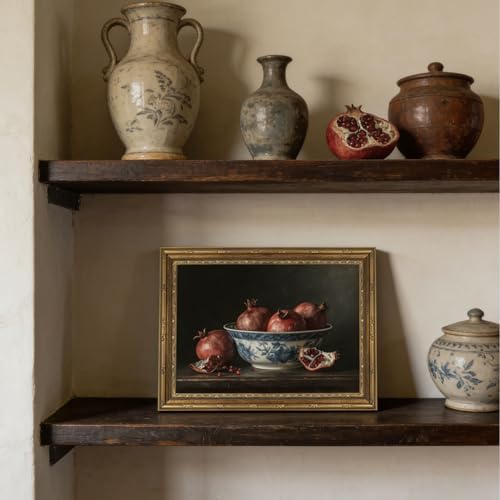 Gold Framed Wall Art Vintage Pomegranate Still Life Wall Art Fall Red Fruit - Image 3