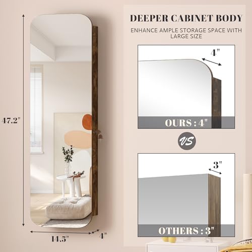 Vlsrka 47.2" Wall/Door Mounted Jewelry Cabinet Organizer Armoire W/Mirror - Image 6