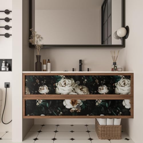 Laatse Dark Black Floral Wallpaper Peel and Stick 17.5" × 787" - Image 4