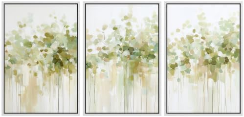 MUDECOR Framed Canvas Print Wall Art Set Soft Green Trees by MUDECOR