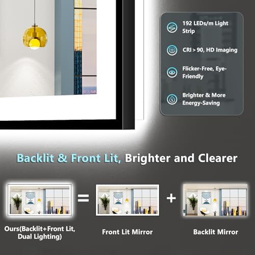 84x32 Black LED Bathroom Mirror, Backlit & Front Lit Lighted Mirror - Image 4