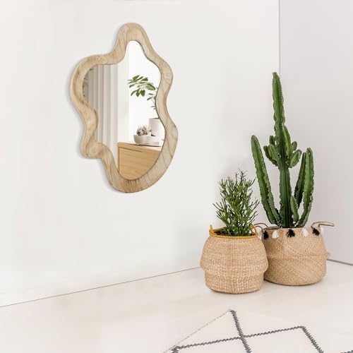 Large Asymmetrical Wall Mirror Irregular Wood Frame Mirror Wall-Mounted - Image 6