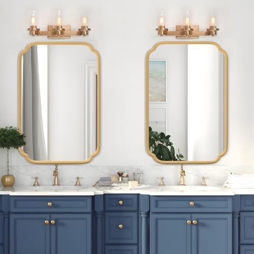 Ferytange Gold Bathroom Mirror for Wall 20" x 30" Modern Rounded Corner - Image 2