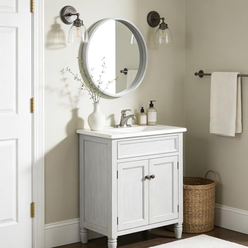 WallBeyond 24 Inch Round Wood Mirror, Circle Wooden Frame Wall Mirror - Image 3