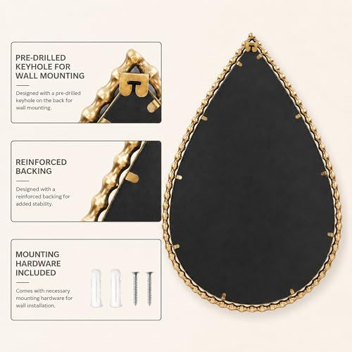 24" x 36" Teardrop Wall Mirror, Antique Gold Bold Beaded Frame - Image 5