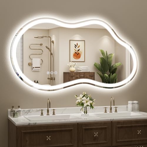 48x26 Irregular LED Mirror for Bathroom Lighted Vanity Mirror by Awandee