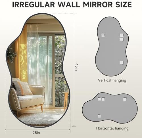 Hasipu 45"x25" Irregular Wall Mirror Black Asymmetrical Mirror - Image 5