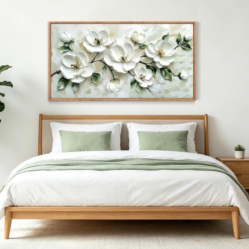 CHDITB 3D Horizontal Magnolia Wall Art, Neutral Beige Textured Wall Decor - Image 3