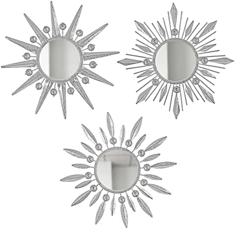 Silver Mirrors Wall Decor, Metal Sunburst Mirror Wall Art Decor Mirror by Manortang