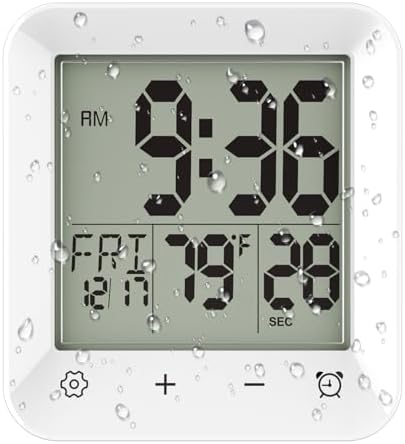 Digital Shower Clock Waterproof, Bathroom Wall Clock Timer by Wisoee