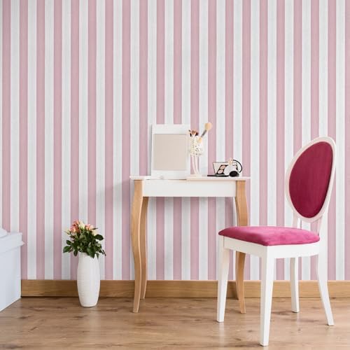 Pink Stripe Peel and Stick Wallpaper A Set of 15.7" x 472" Pink and White - Image 3