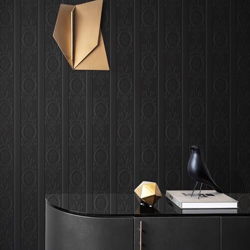 JiffDiff Black 3D Embossed Textured Peel Stick Wallpaper 17.3"x1200" - Image 4