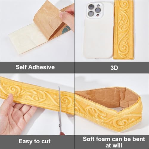 CRASPIRE 177x1.57In Molding Peel and Stick Wallpaper Border Retro Gold Wood - Image 6