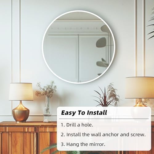 16 inch White Round Mirror, Circle Mirror, Matte White Metal Frame - Image 6
