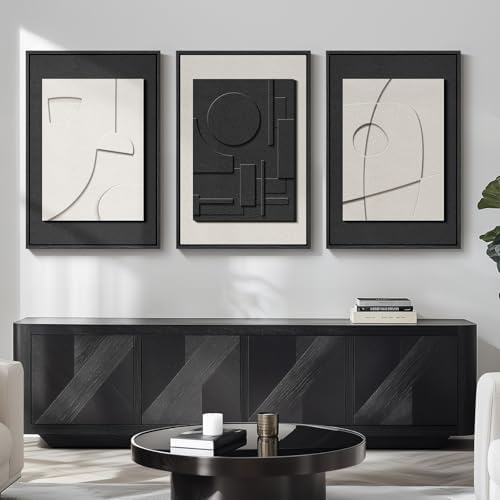 Large Framed Black and White Modern 3D Abstract Wall Art - Image 5
