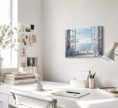 Coastal Flower Bathroom Canvas Wall Art Farmhouse Cotton Bouquet and Butterfly - Image 3